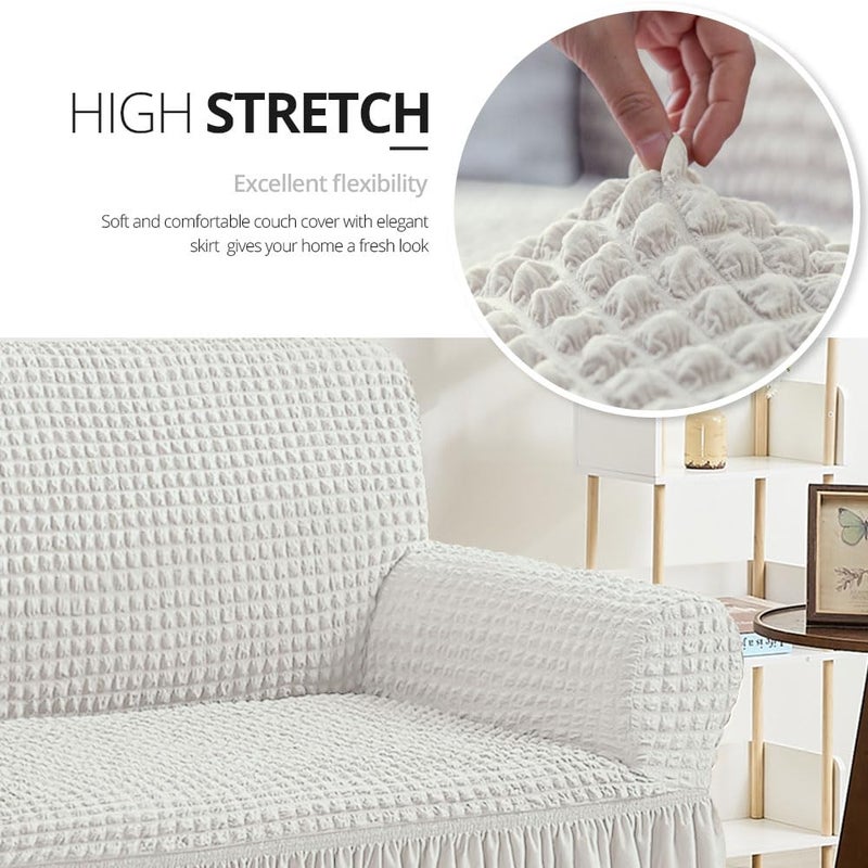 NICEEC Loveseat Slipcover Ivory Loveseat Cover 1 Piece Easy Fitted Sofa Couch Cover Universal High Stretch Durable Furniture Protector Love Seat with Skirt Country Style (2 Seater Ivory) - Image 2